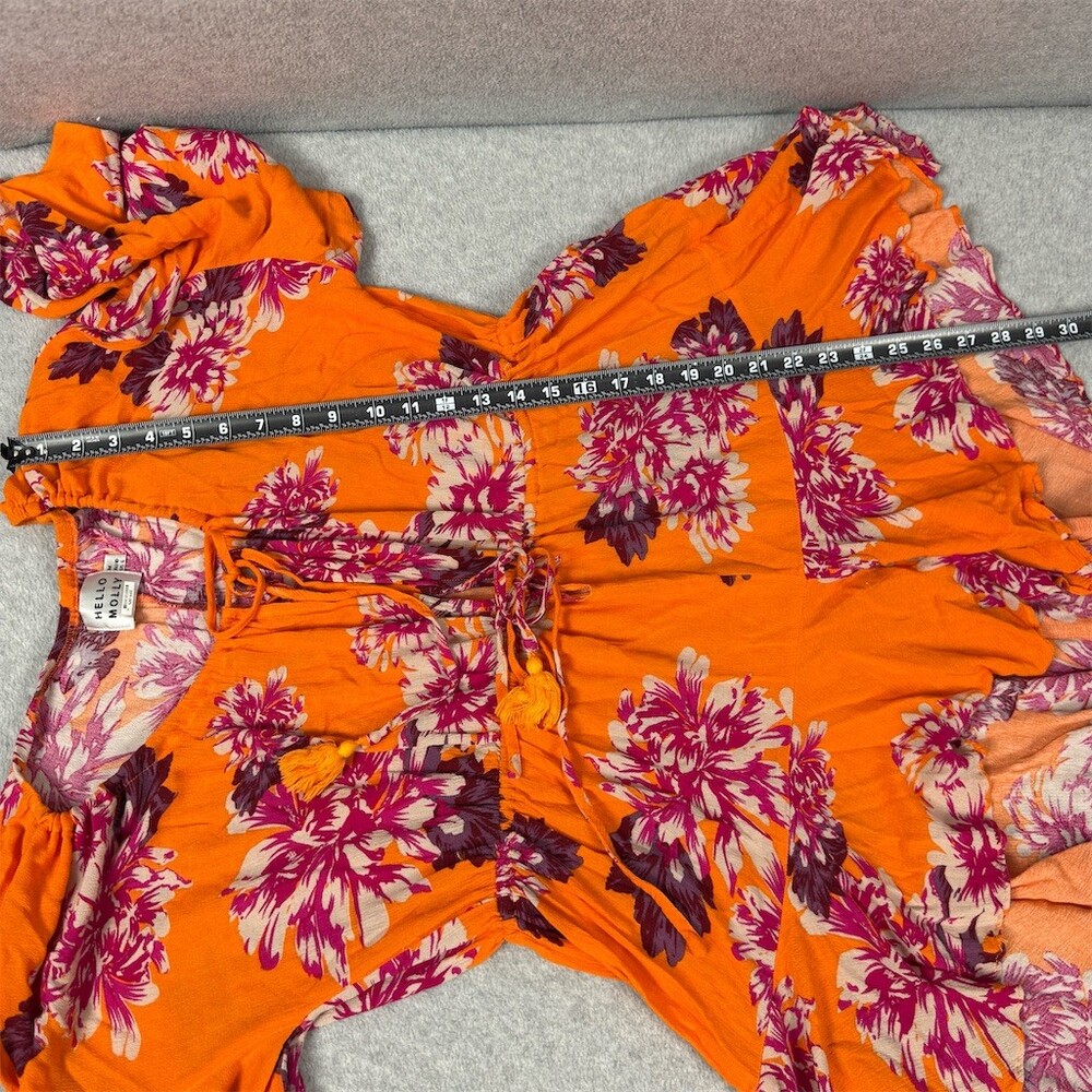 Hello Molly Romper Womens Size 6 Orange Floral Off Shoulder Boho Festival - Picture 10 of 11